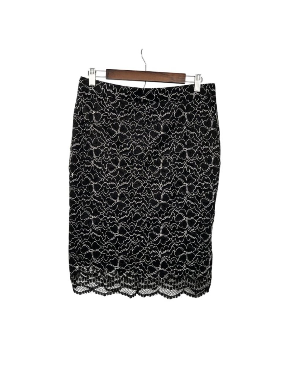 ELLE Womens Lace Pencil Skirt Black/White Pull On Knee Length Size 6 - Picture 4 of 6